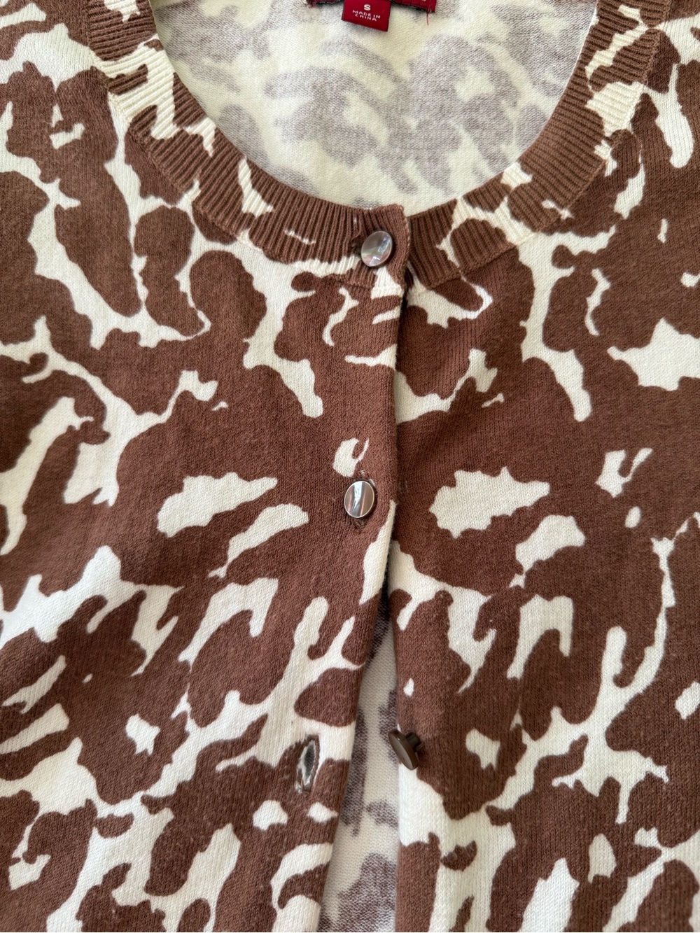 Merona Brown and Cream Patterned Button-Front Cardigan